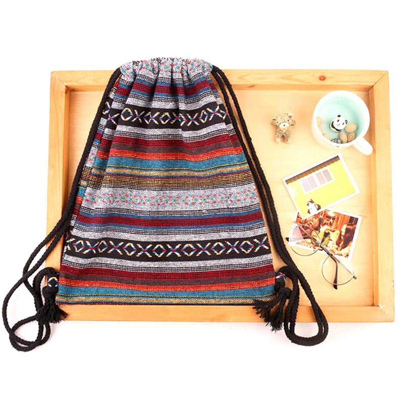 Lobagve Van Caro Bohemian Drawstring Backpack Light Cinch Bag Gym Sack String Bag (Color 2) - Image 3